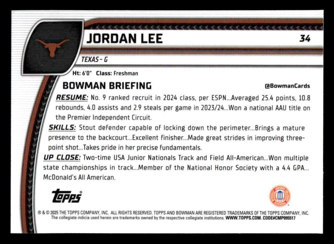 2024-25 Bowman University Chrome #34 Jordan Lee X-Fractor