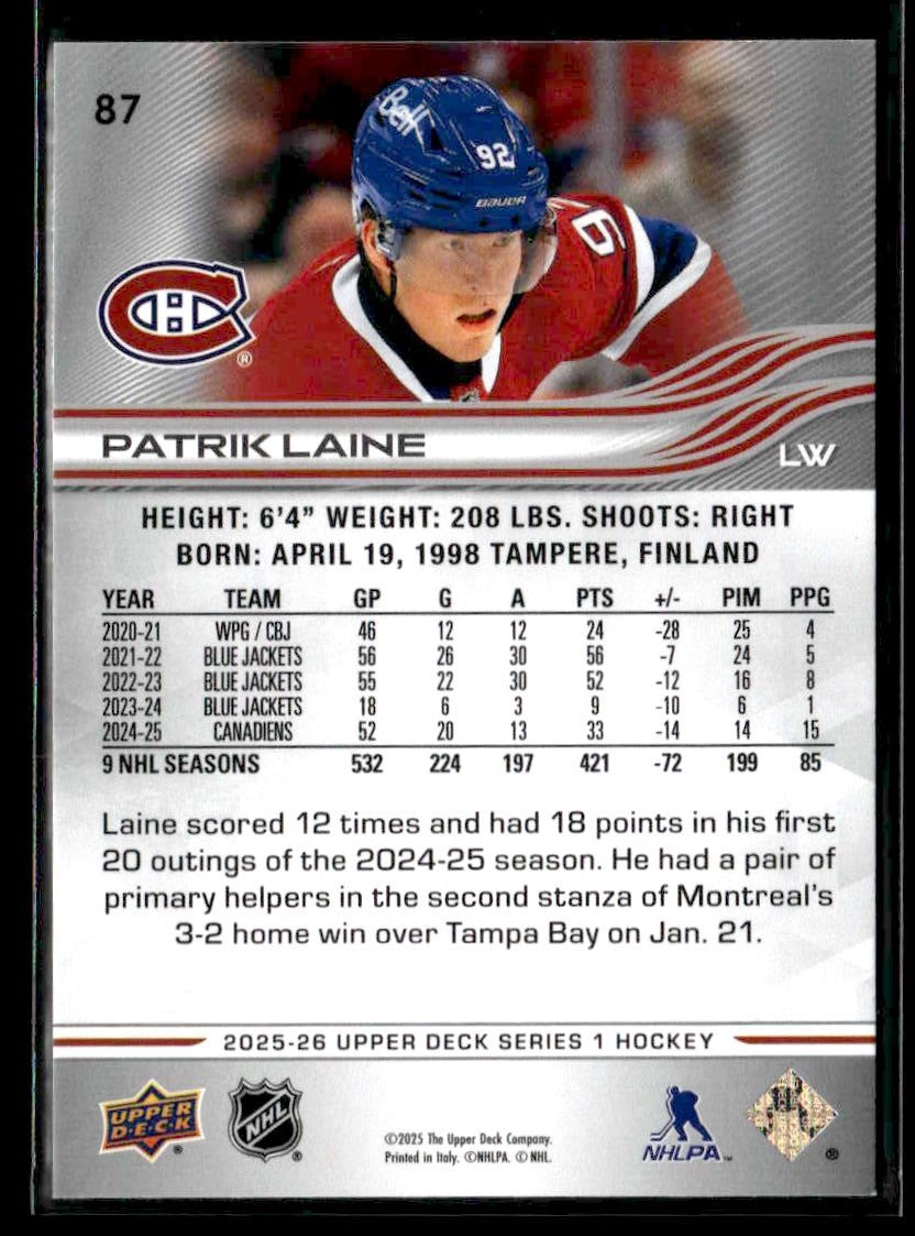 2025-26 Upper Deck #87 Patrik Laine
