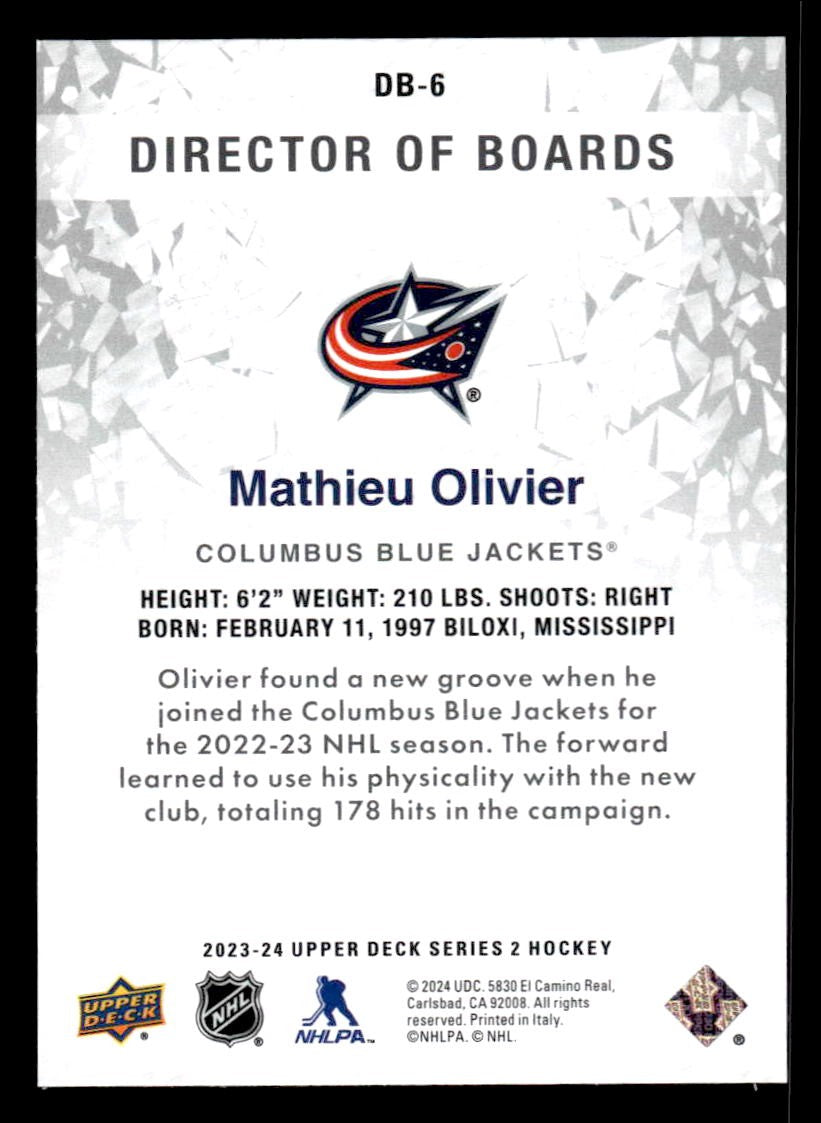 2023-24 Upper Deck #DB-6 Mathieu Olivier Director of Boards