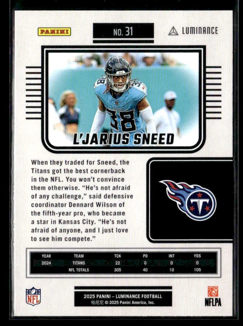 2025 Panini Luminance #31 L'Jarius Sneed
