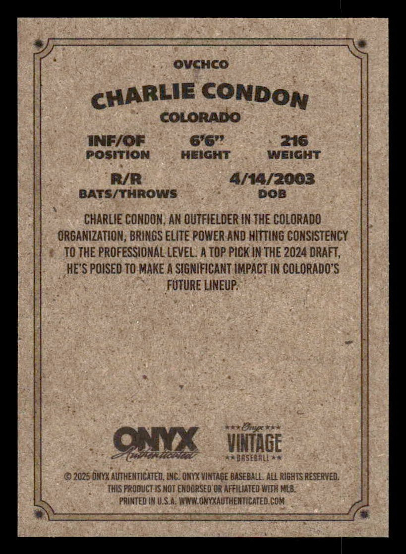 2025 Onyx Vintage #OVCHCO Charlie Condon