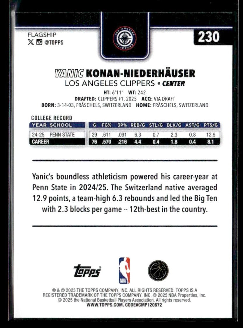 2025-26 Topps #230 Yanic Konan-Niederhäuser