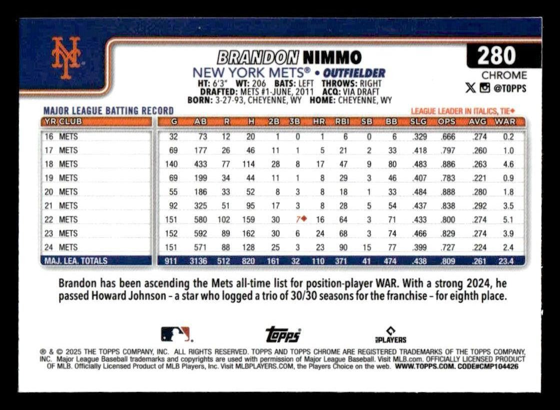 2025 Topps Chrome #280 Brandon Nimmo