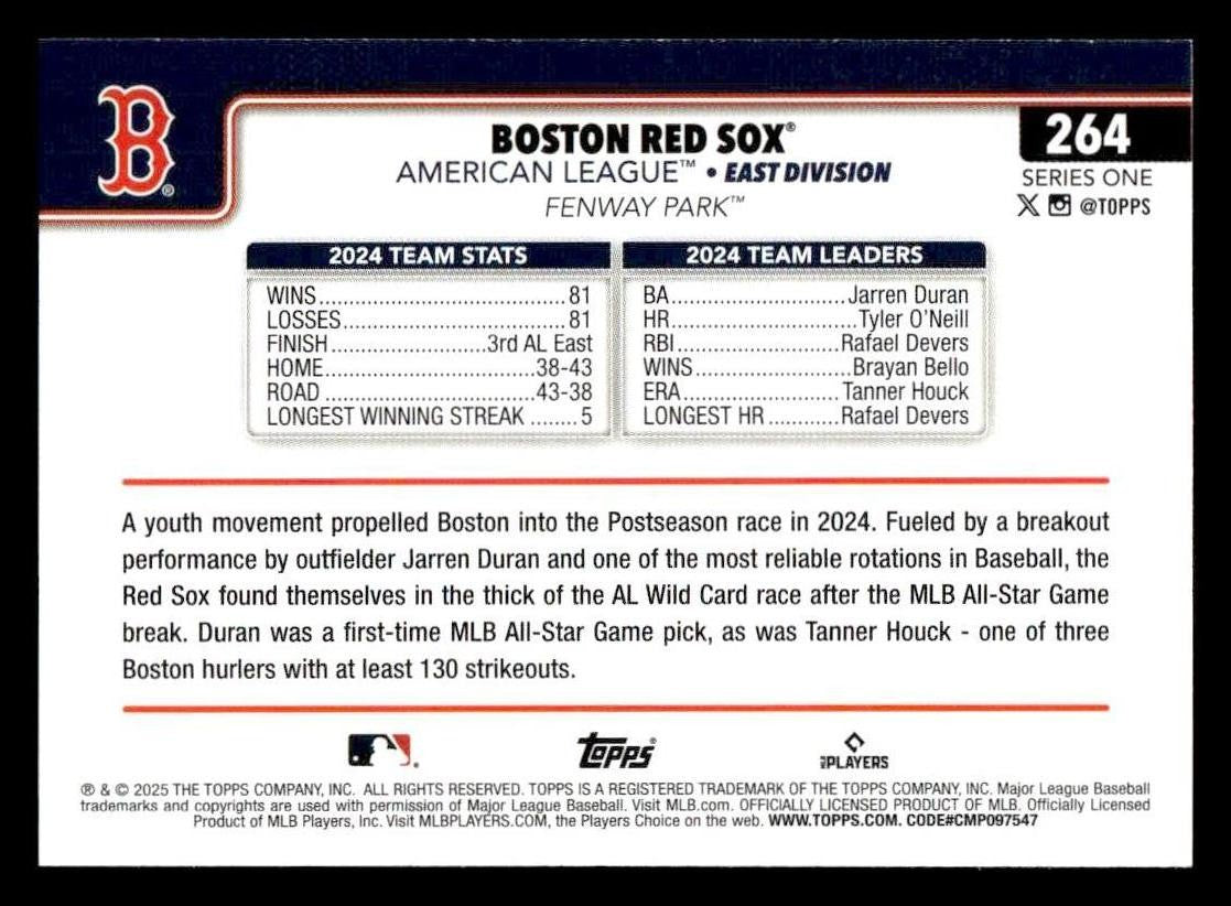 2025 Topps #264 Boston Red Sox