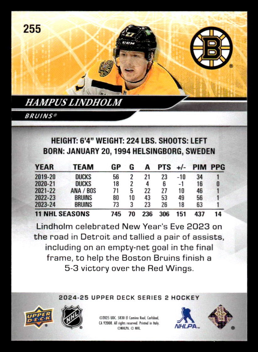 2024-25 Upper Deck #255 Hampus Lindholm