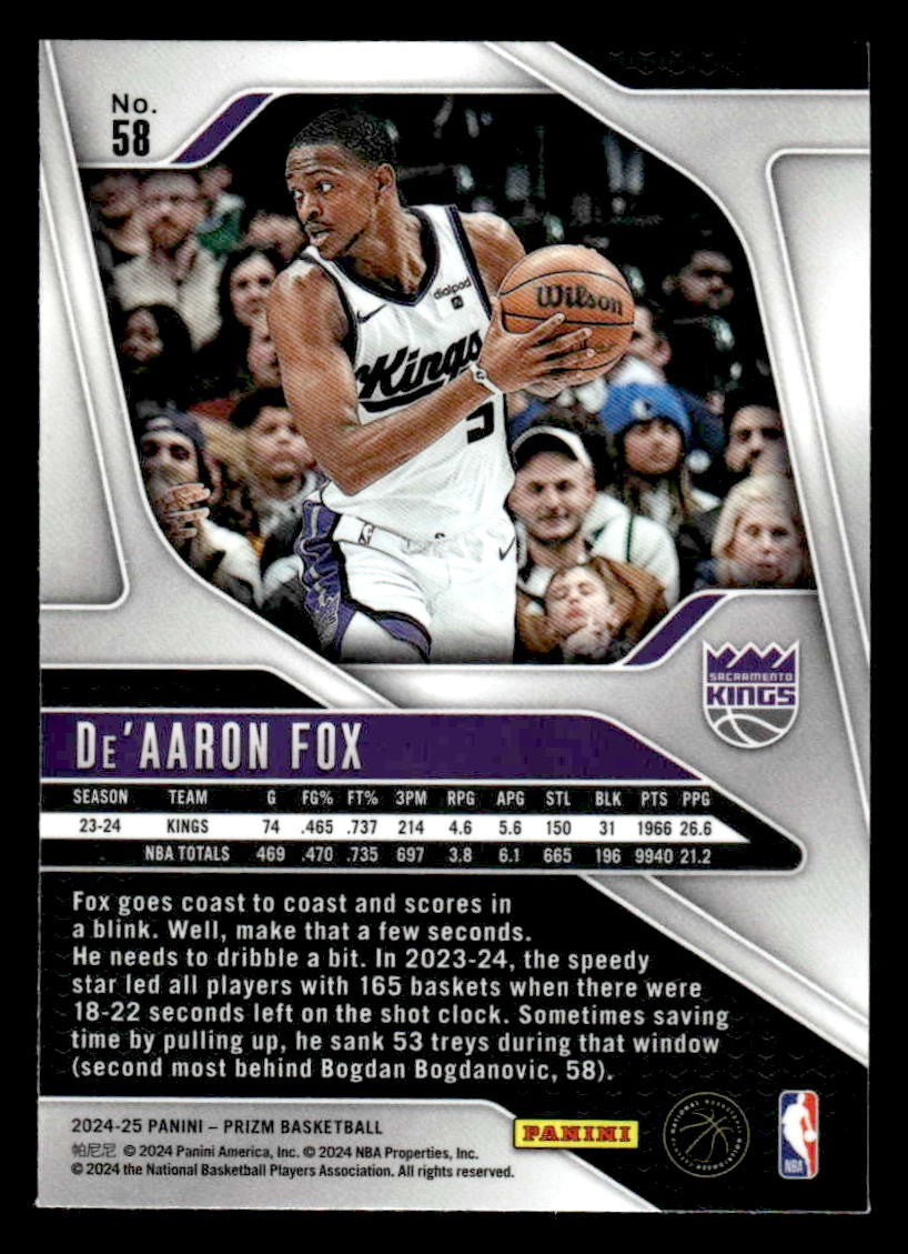 2024-25 Panini Prizm #58 De'Aaron Fox
