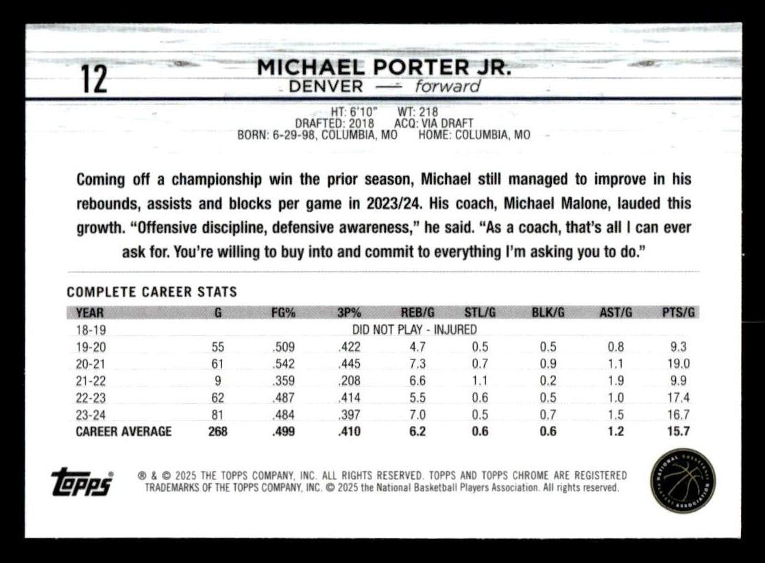 2024-25 Topps Chrome #12 Michael Porter Jr