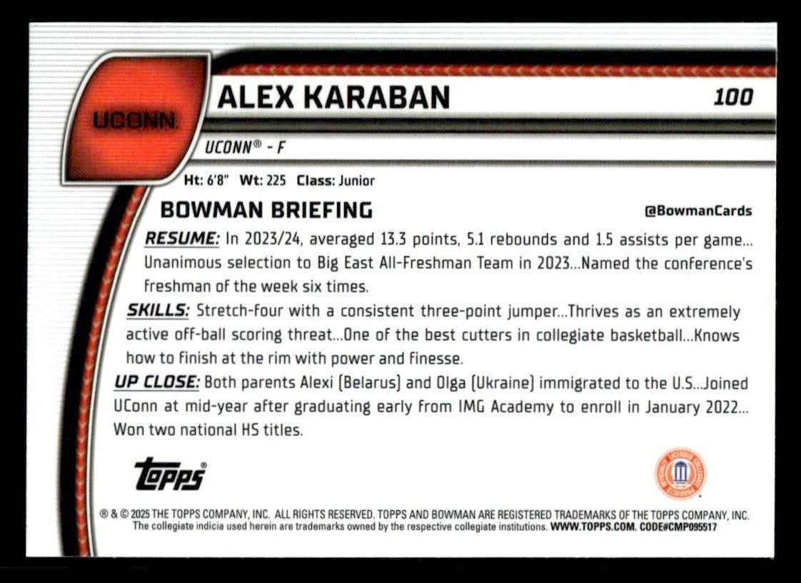 2024-25 Bowman University Chrome #100 Alex Karaban