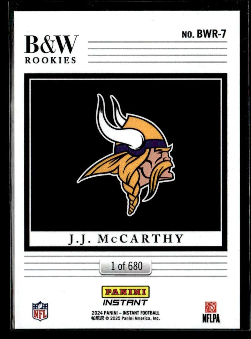 2024 Panini Instant NFL Black & White Rookies #BWR-7 J.J. McCarthy