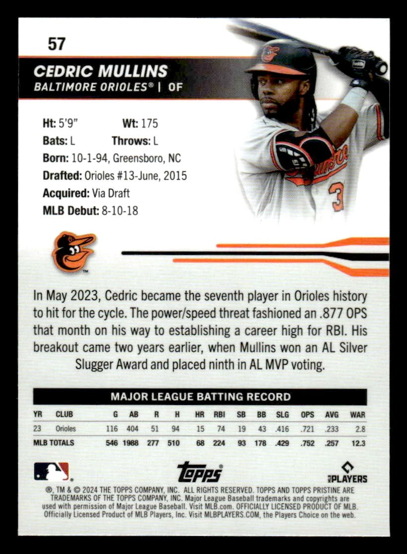 2024 Topps Pristine #57 Cedric Mullins