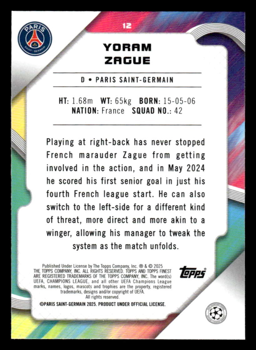 2024-25 Topps Finest UEFA Club Comp #12 Yoram Zague