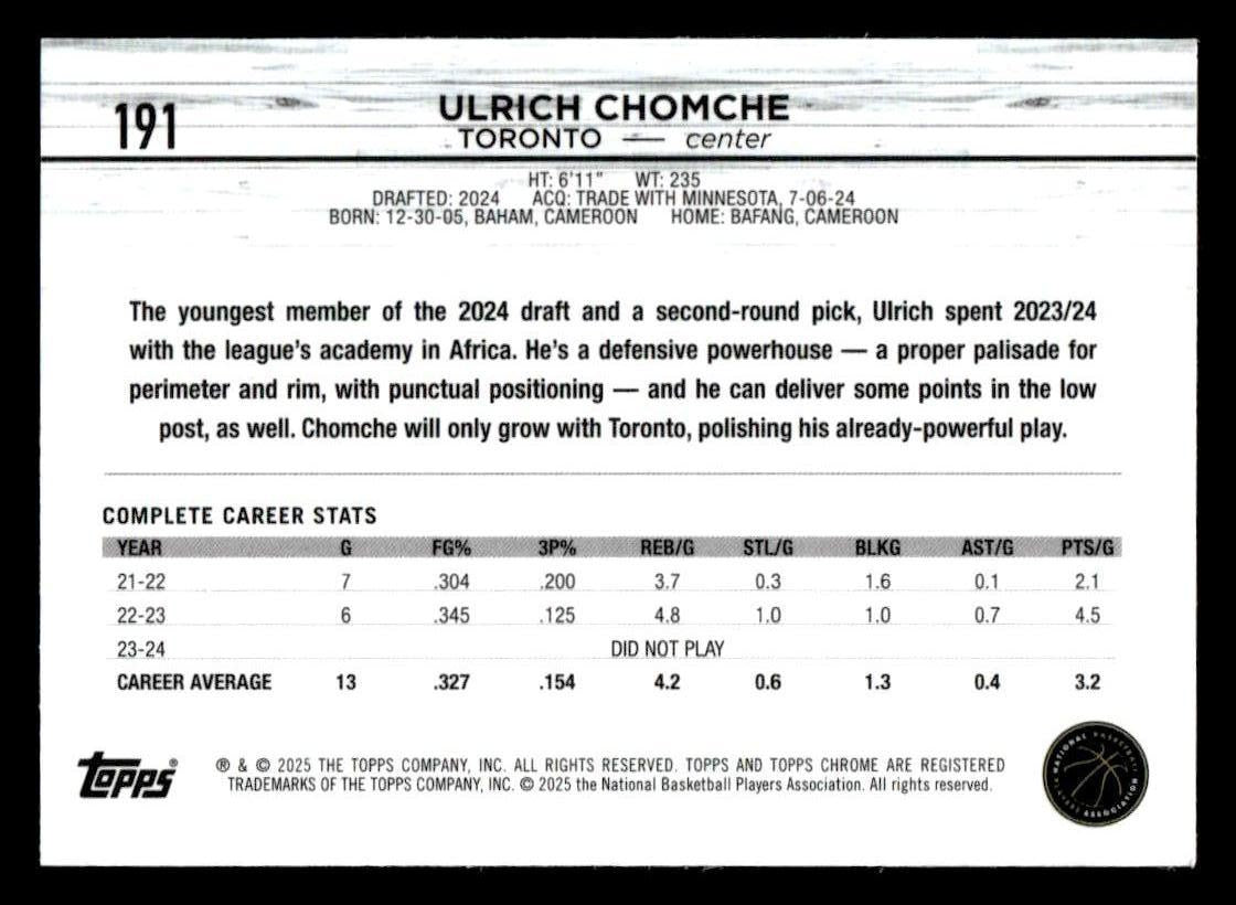 2024-25 Topps Chrome #191 Ulrich Chomche Magenta Refractor