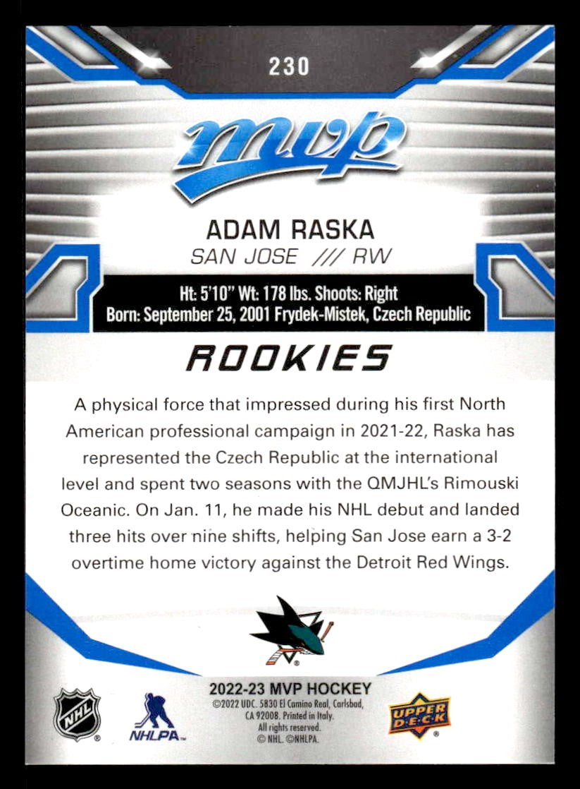 2022-23 Upper Deck MVP #230 Adam Raska Blue Script