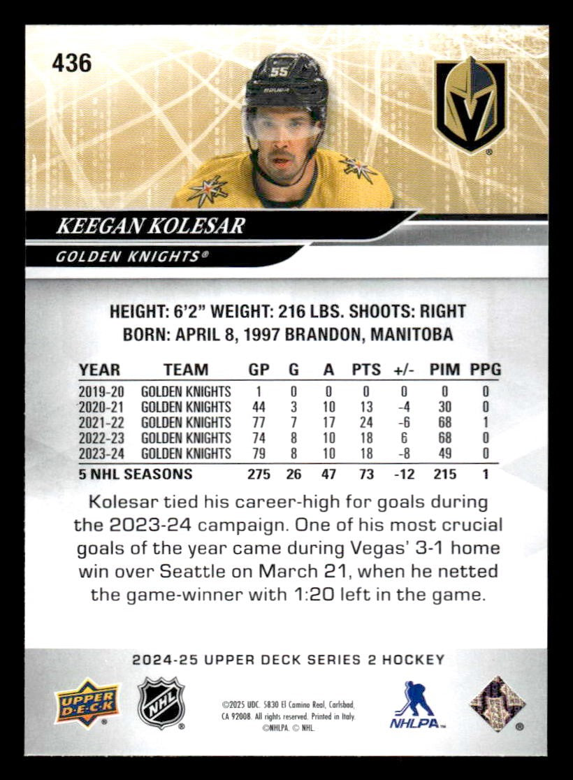 2024-25 Upper Deck #436 Keegan Kolesar
