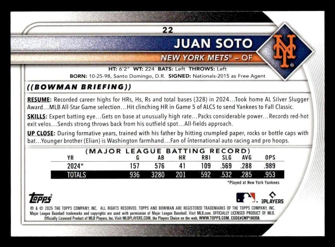2025 Bowman #22 Juan Soto