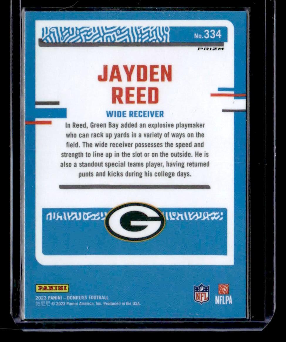 2023 Donruss #334 Jayden Reed Optic Rated Rookie Preview Holo Prizm