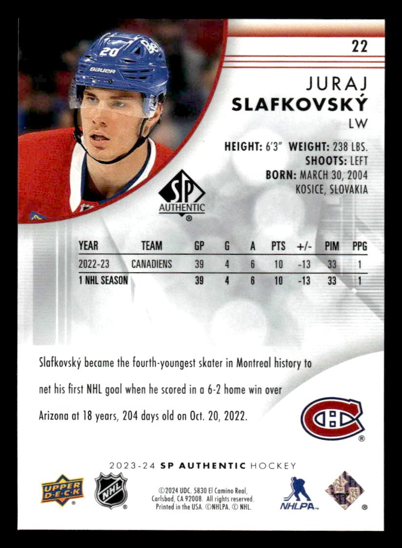 2023-24 SP Authentic #22 Juraj Slafkovsky