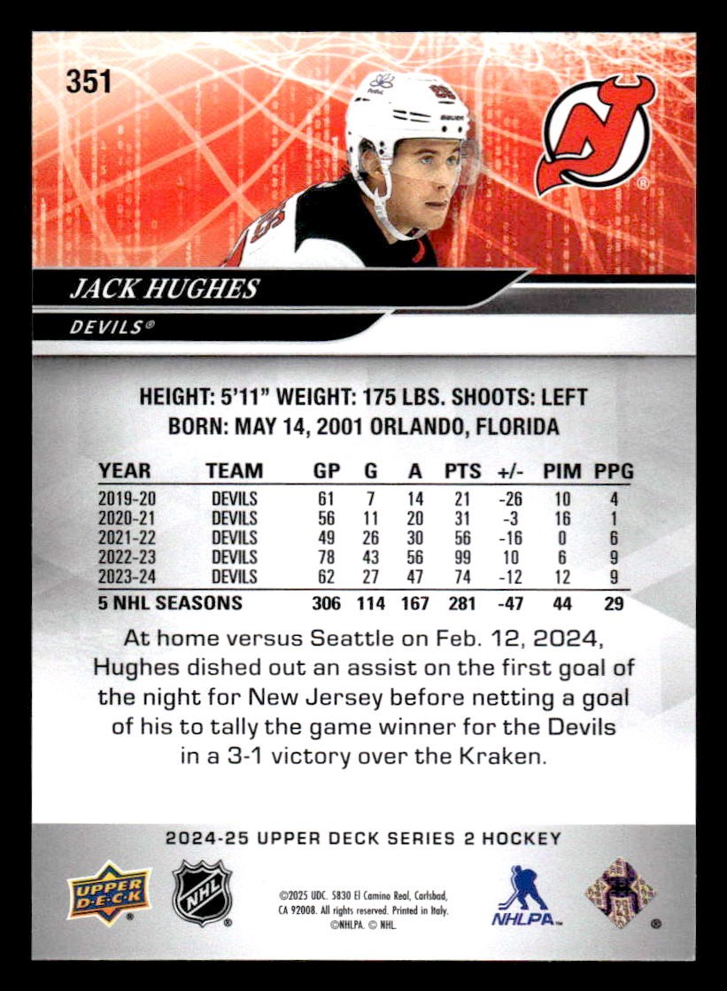 2024-25 Upper Deck #351 Jack Hughes