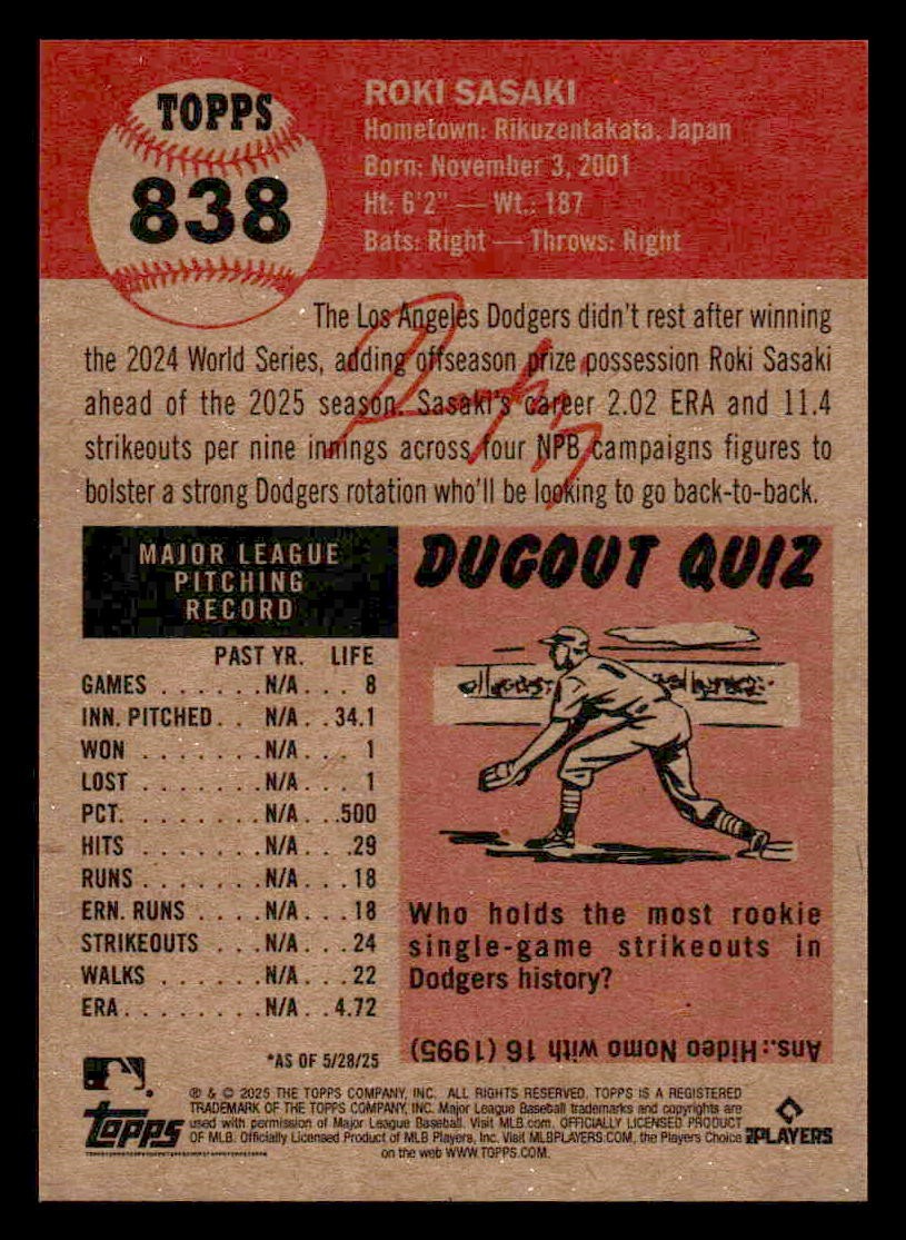 2025 Topps Living #838 Roki Sasaki