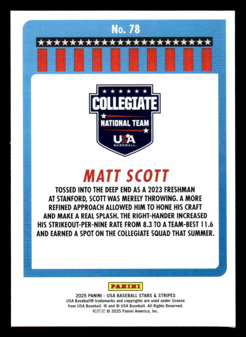 2025 Panini Stars and Stripes USA Baseball #78 Matt Scott