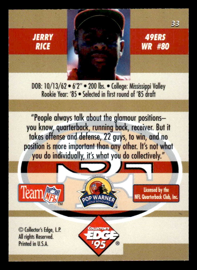 1995 Collector's Edge Instant Replay #33 Jerry Rice