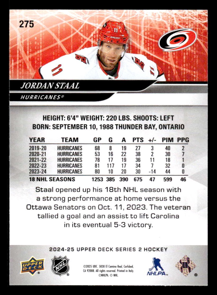 2024-25 Upper Deck #275 Jordan Staal
