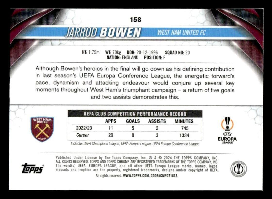 2023-24 Topps Chrome UEFA Club Competitions #158 Jarrod Bowen