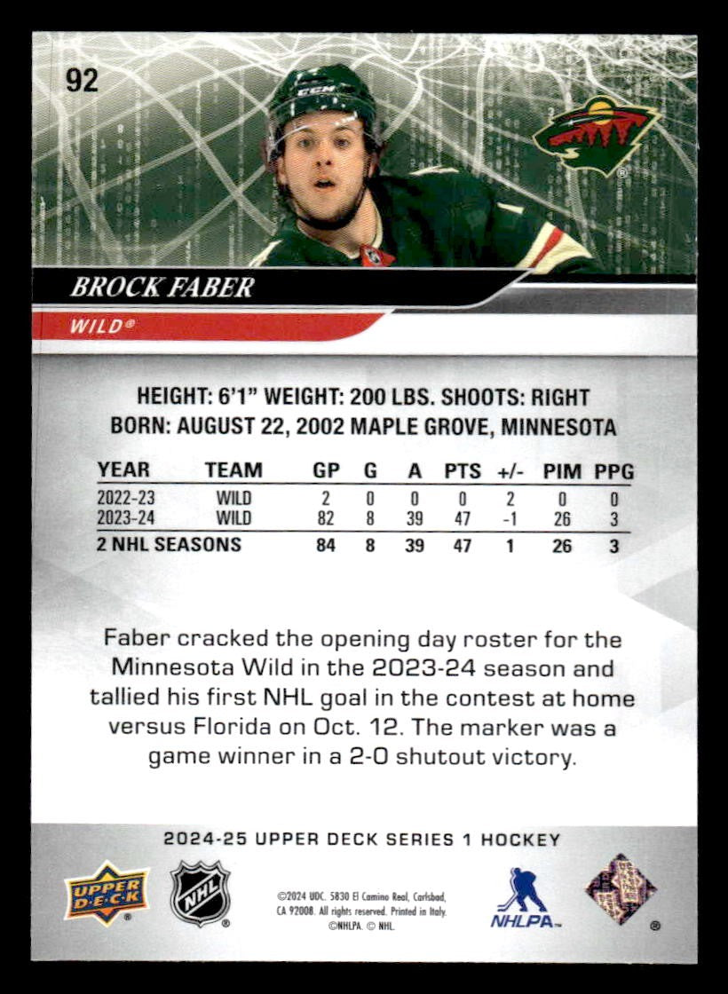 2024-25 Upper Deck #92 Brock Faber