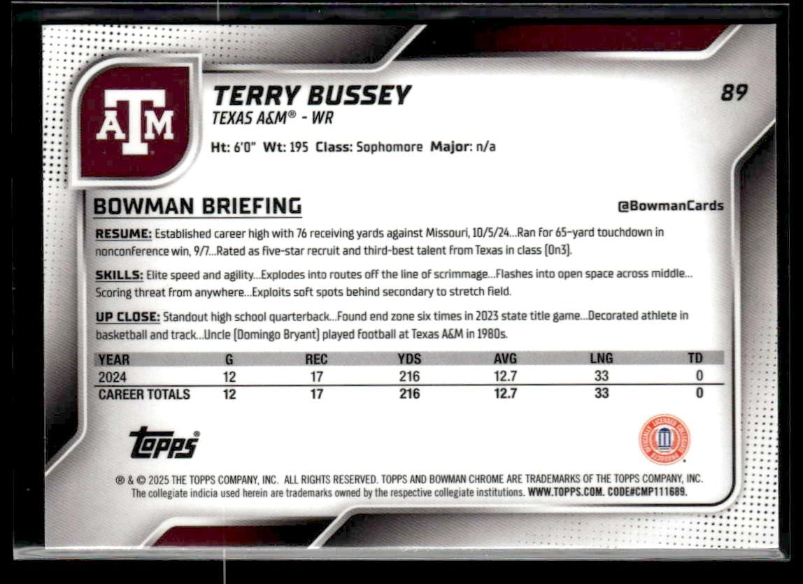 2025 Bowman University Chrome #89 Terry Bussey