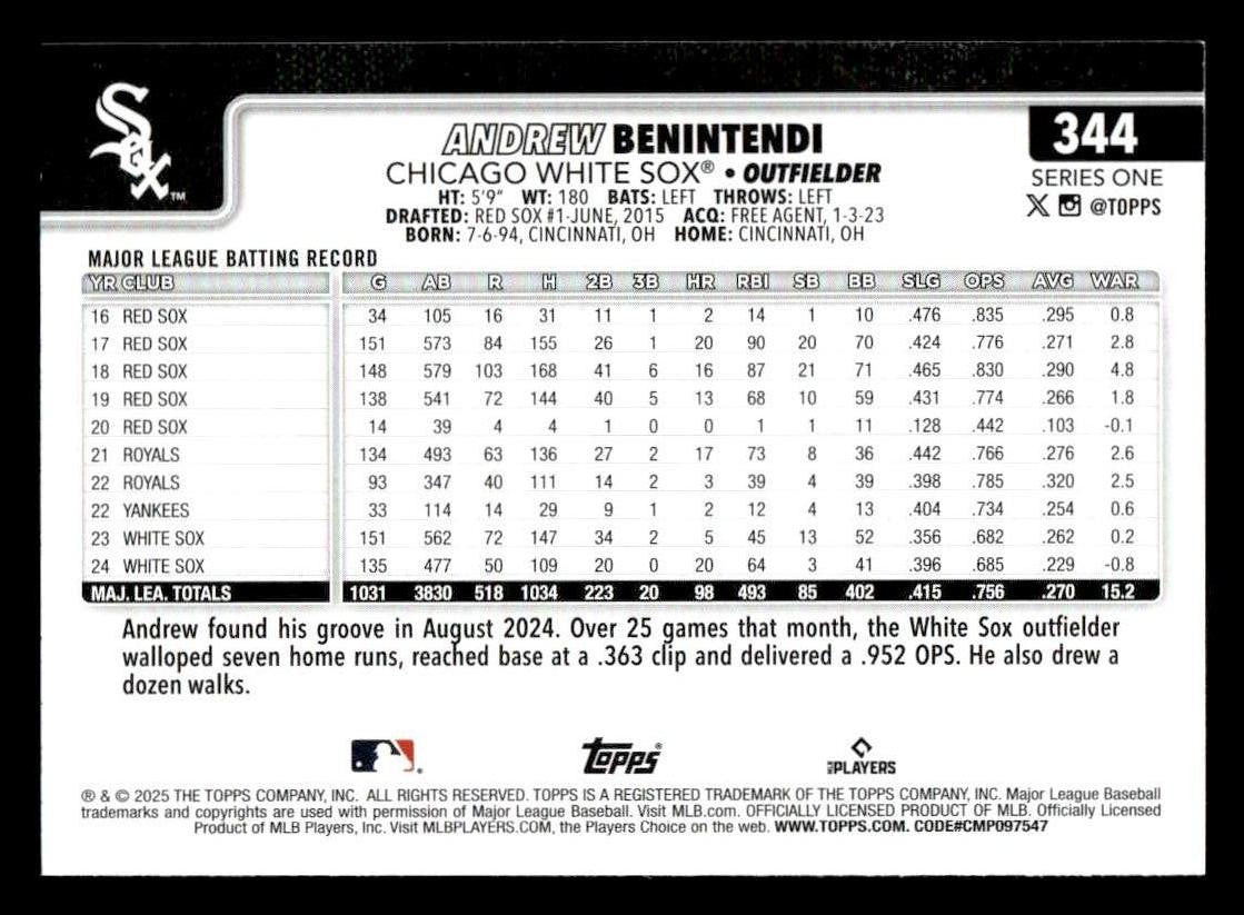 2025 Topps #344 Andrew Benintendi