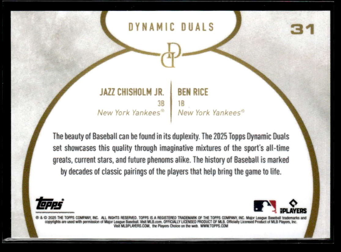 2025 Topps Dynamic Duals #31 Jazz Chisholm Jr. / Ben Rice