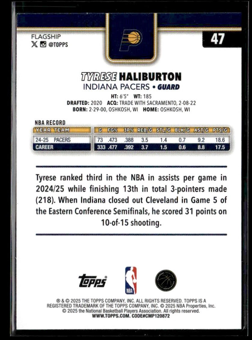 2025-26 Topps #47 Tyrese Haliburton