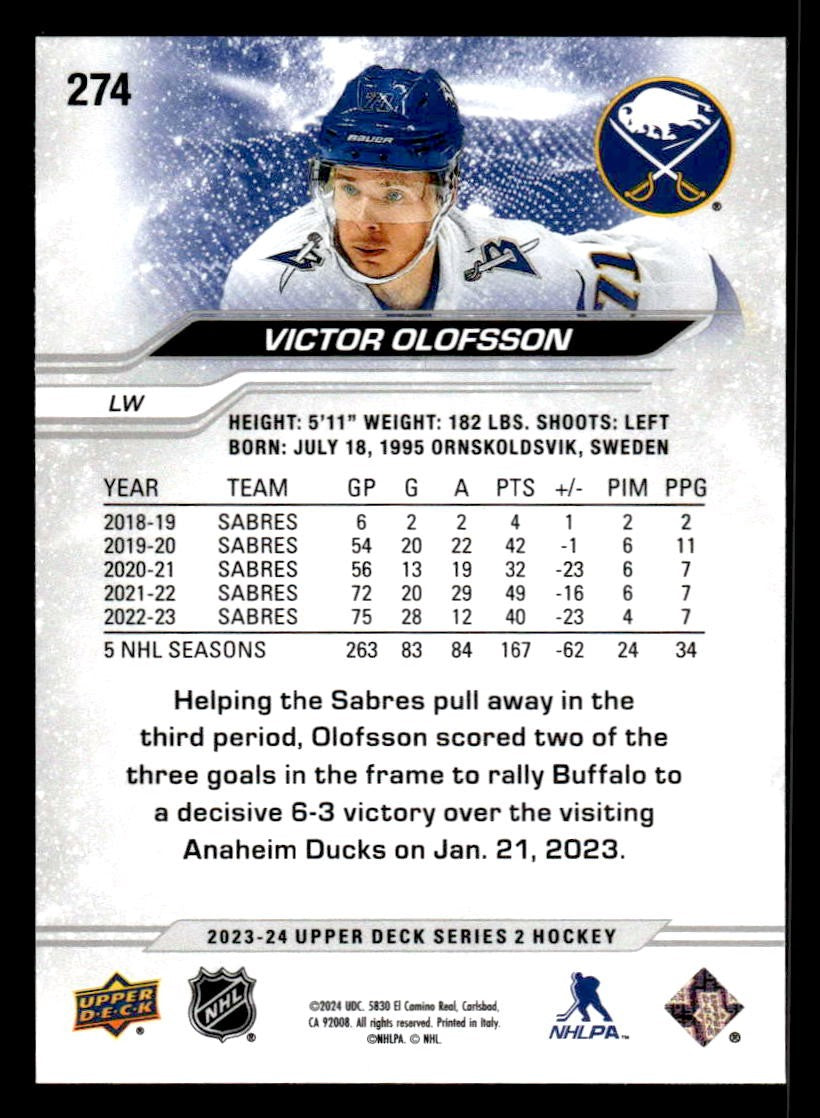 2023-24 Upper Deck #274 Victor Olofsson