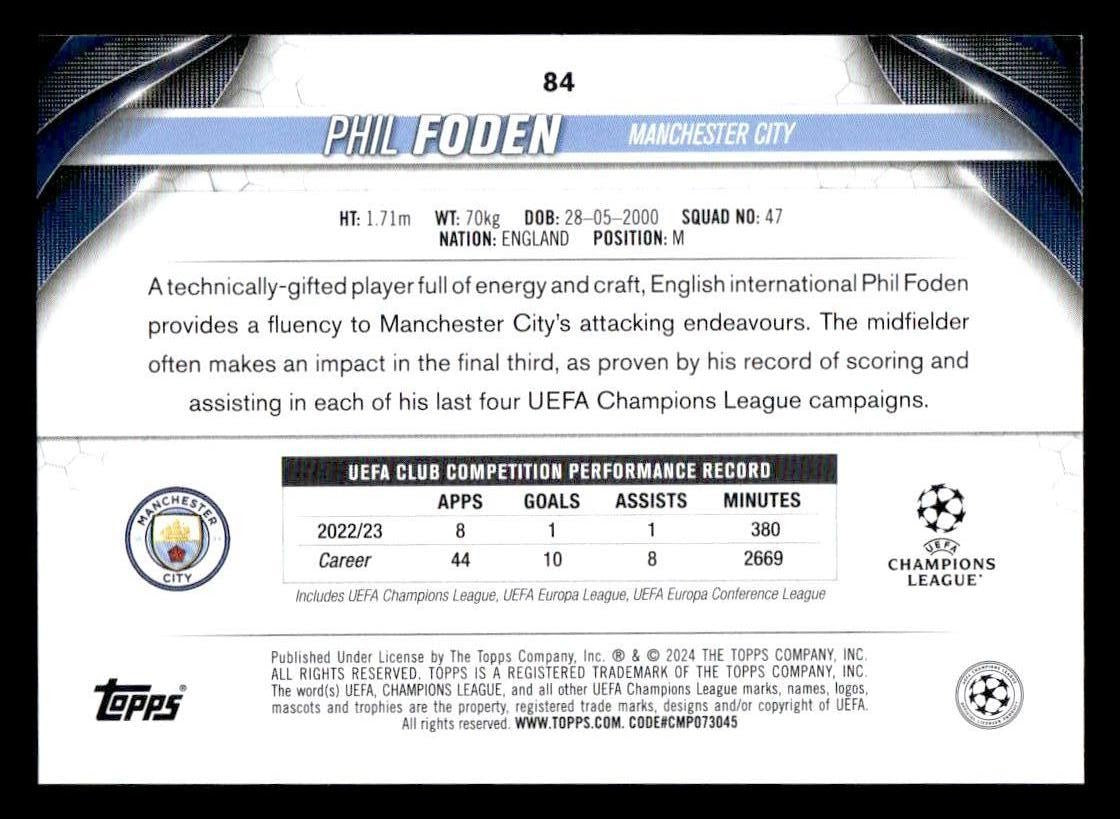 2023-24 Topps Jade Edition UEFA Club Competitions #84 Phil Foden