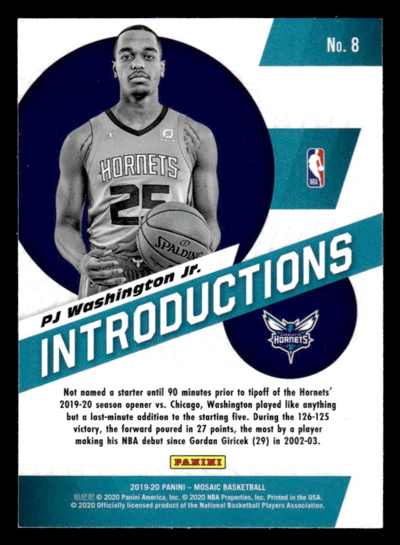 2019-20 Panini Mosaic #8 PJ Washington Jr. Introductions