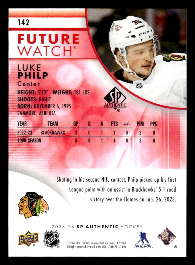 2023-24 SP Authentic #142 Luke Philp Limited Red