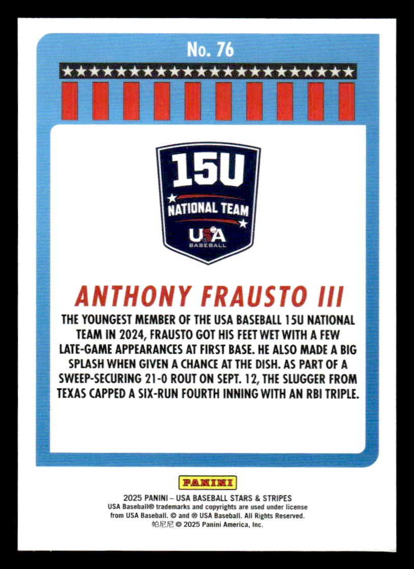 2025 Panini Stars and Stripes USA Baseball #76 Anthony Frausto III