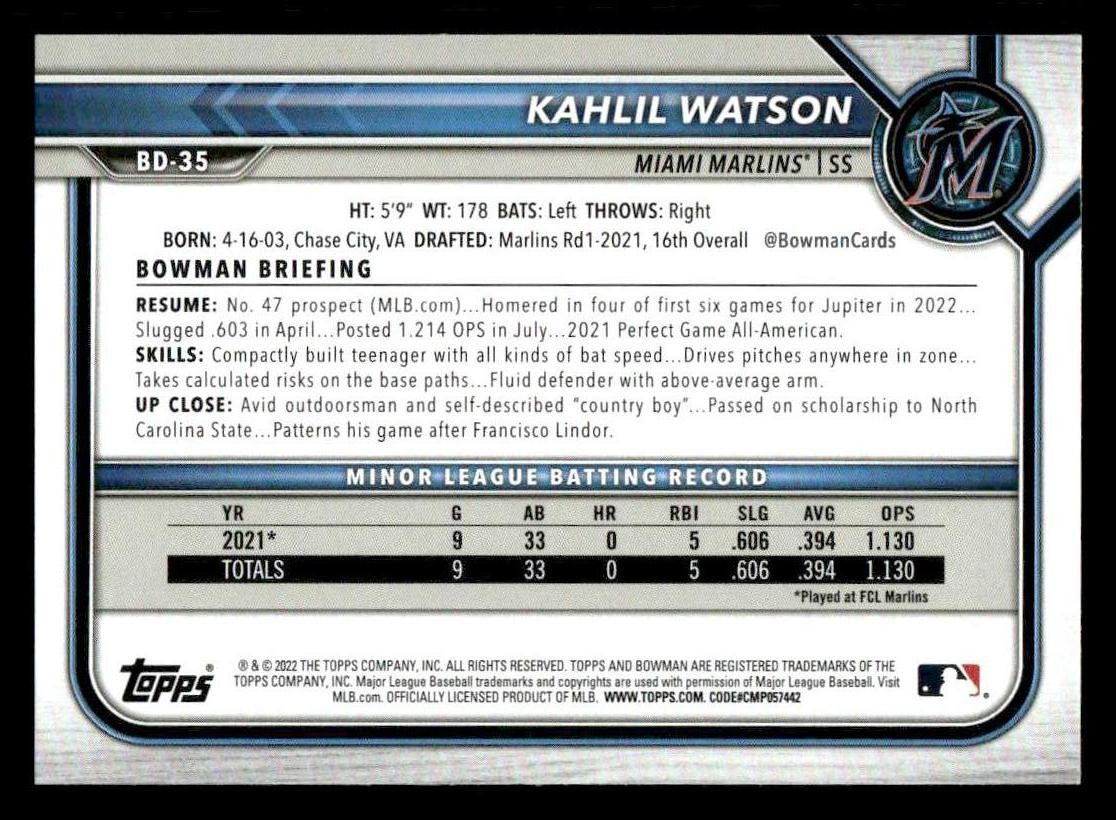 2022 Bowman Draft 1st Edition #BD-35 Kahlil Watson
