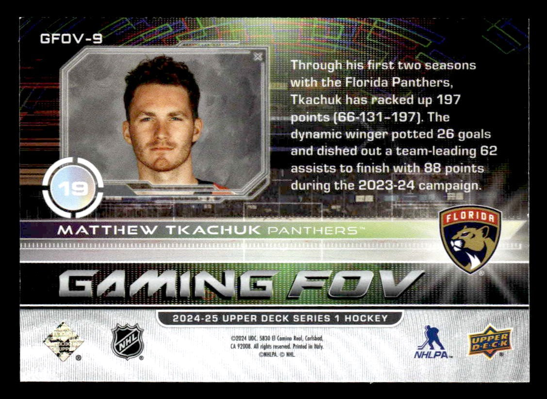2024-25 Upper Deck #GFOV-9 Matthew Tkachuk Gaming FOV