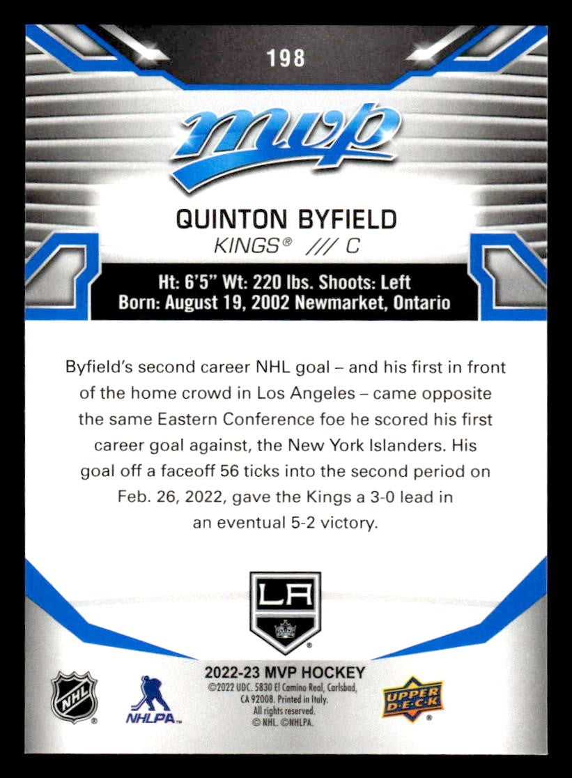 2022-23 Upper Deck MVP #198 Quinton Byfield Blue Script