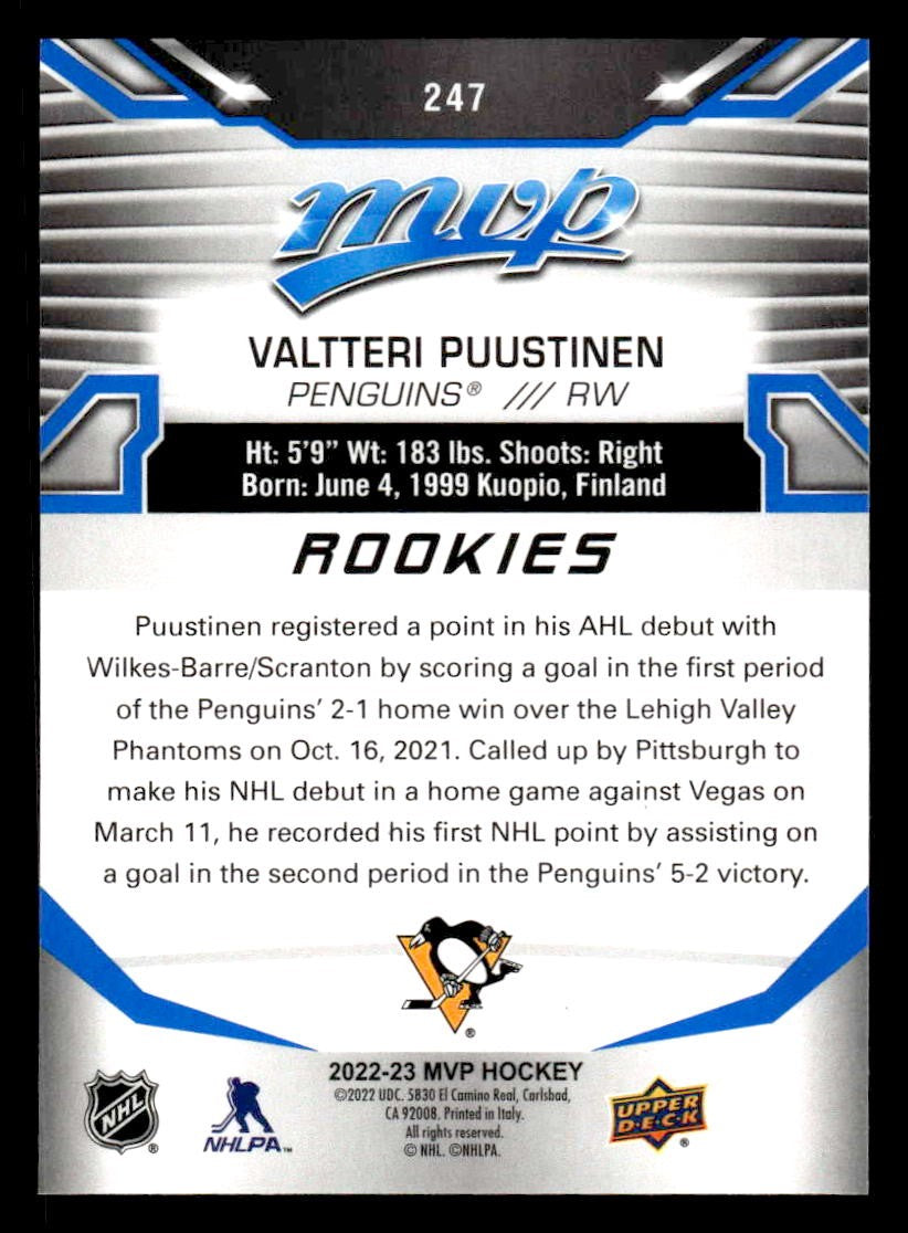 2022-23 Upper Deck MVP #247 Valtteri Puustinen Blue Script