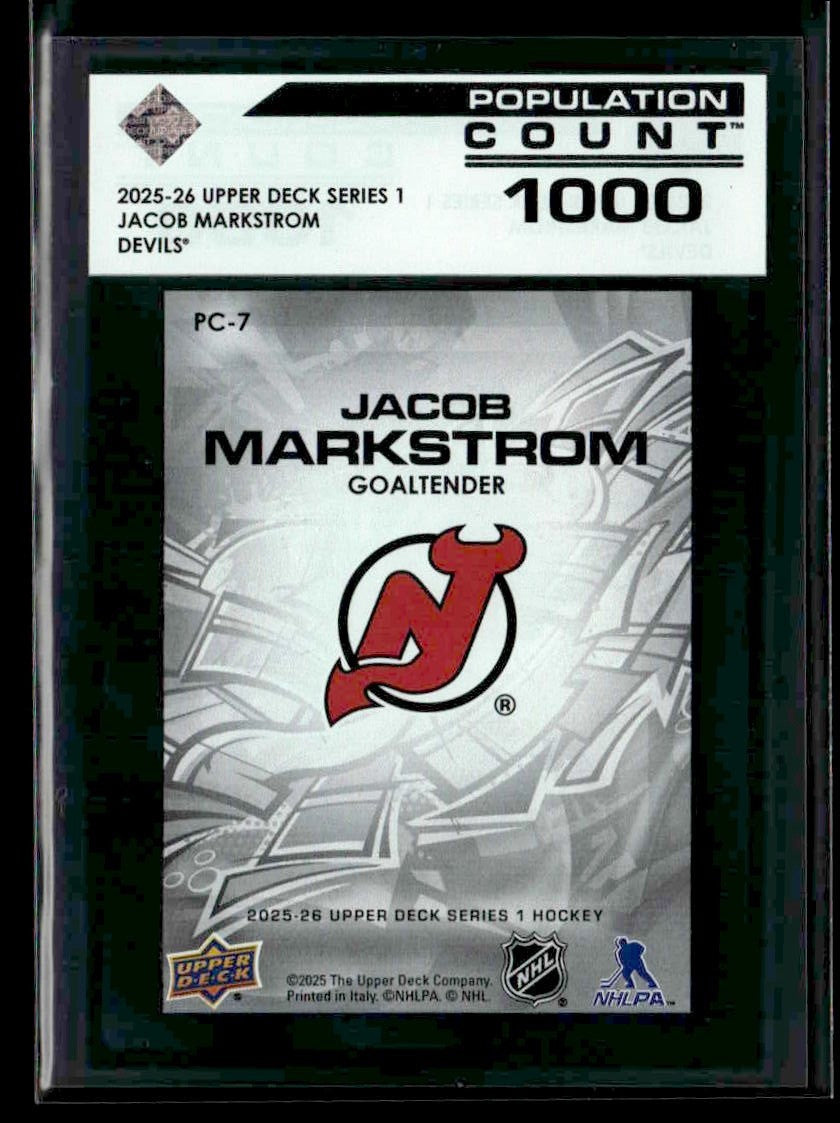 2025-26 Upper Deck #PC-7 Jacob Markstrom Population Count 1000