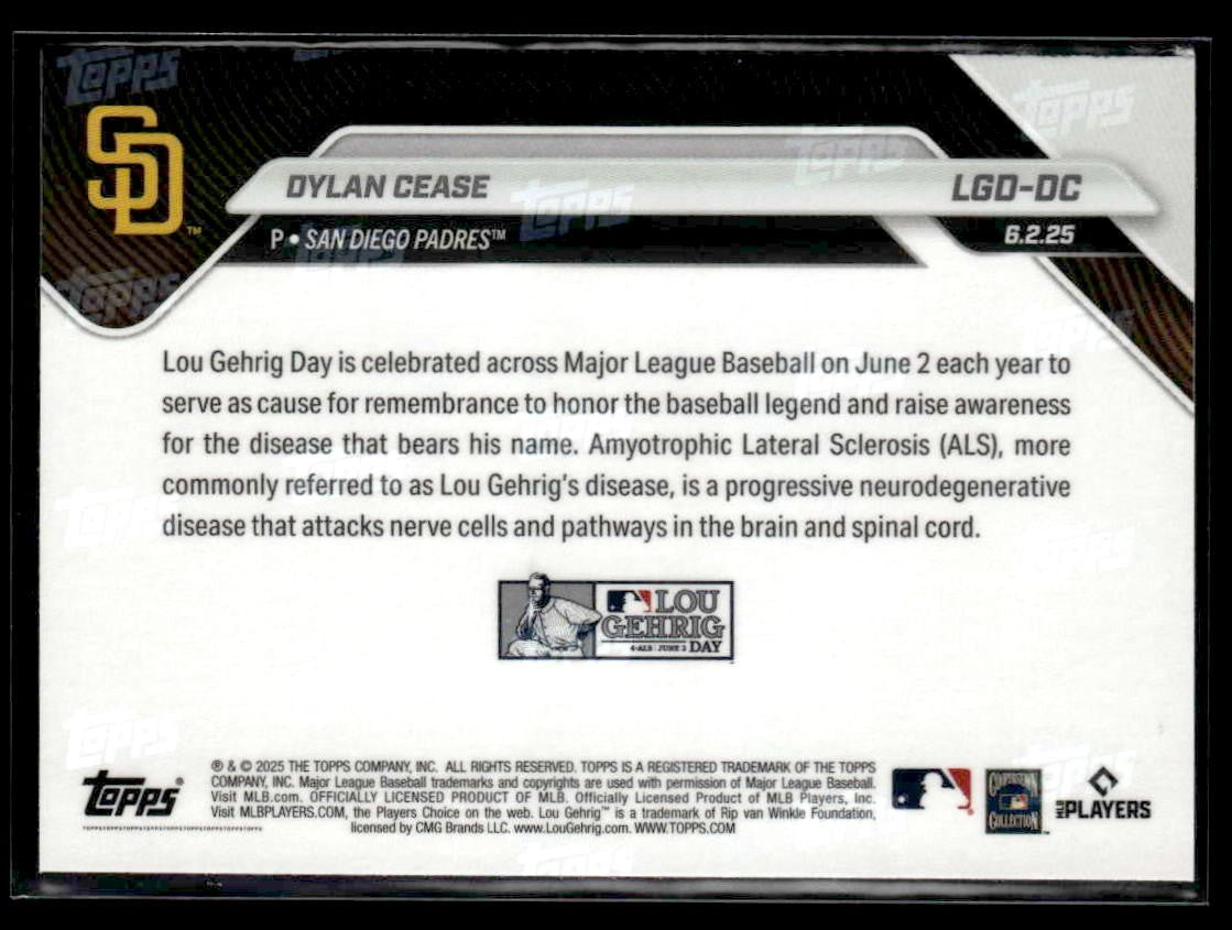 2025 Topps Now Lou Gehrig Day: Presented by Sarah Langs #LGD-DC Dylan Cease