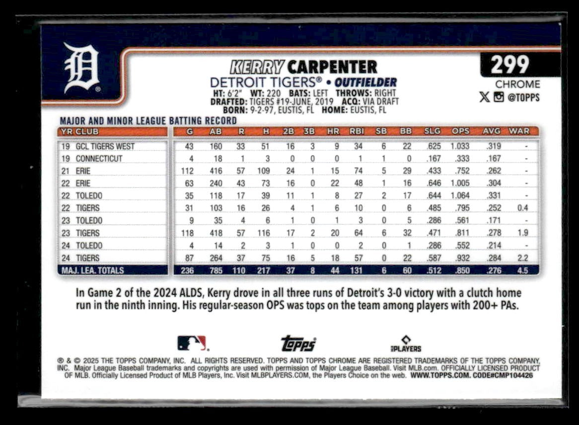 2025 Topps Chrome #299 Kerry Carpenter Refractors