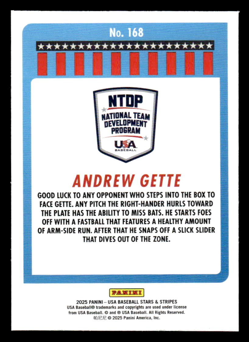 2025 Panini Stars and Stripes USA Baseball #168 Andrew Gette Opening Day