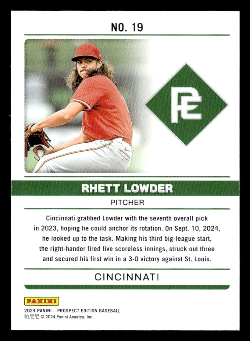2024 Panini Prospect Edition #19 Rhett Lowder Domination Red #/199
