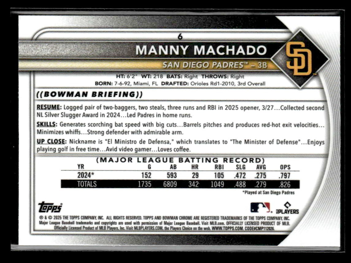 2025 Bowman Chrome #6 Manny Machado