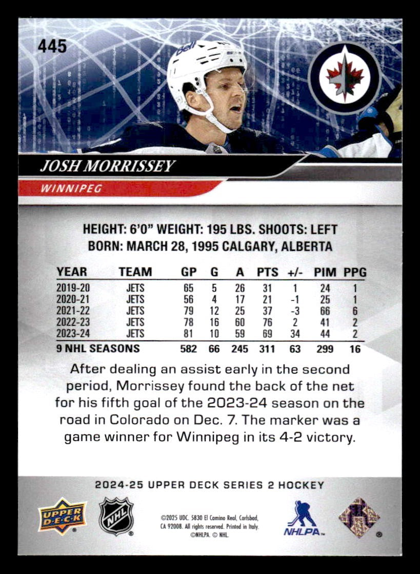 2024-25 Upper Deck #445 Josh Morrissey