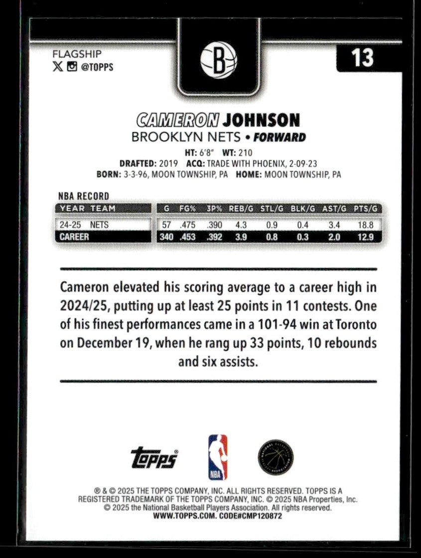 2025-26 Topps #13 Cameron Johnson