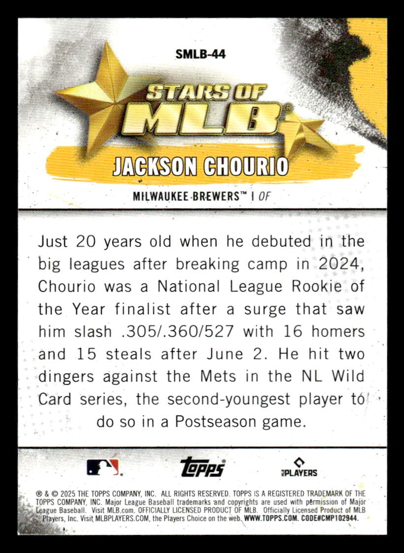 2025 Topps #SMLB-44 Jackson Chourio Stars of MLB